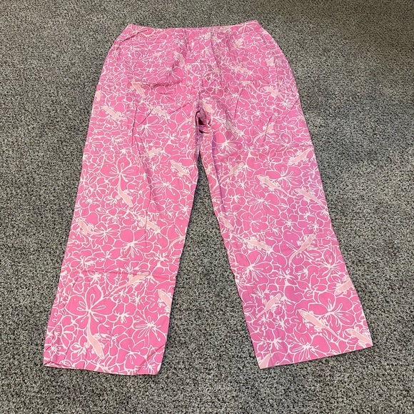 LILLY PULITZER Size 10 Hot Pink Hibiscus Flower Print Pants Cropped R $138 - Picture 4 of 9